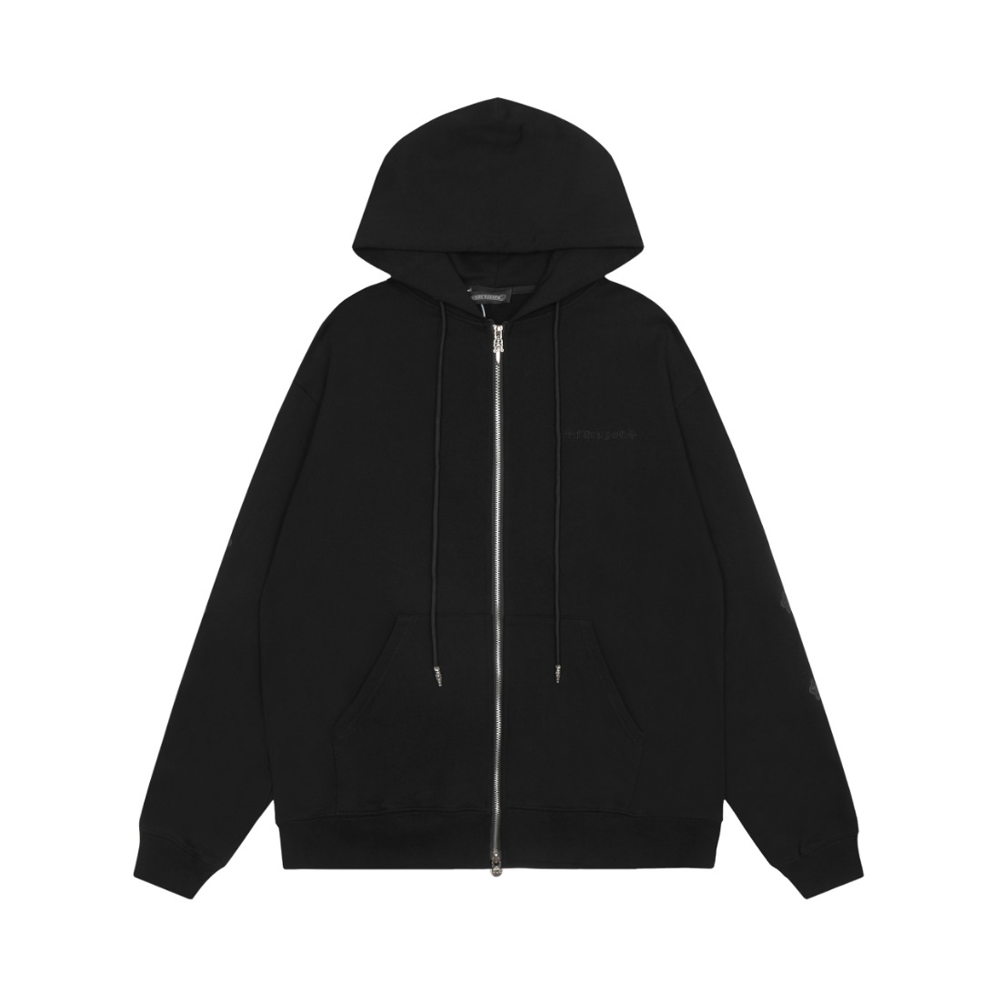 Chrome Hearts black embroidered and printed heavy-duty zip-up hoodie