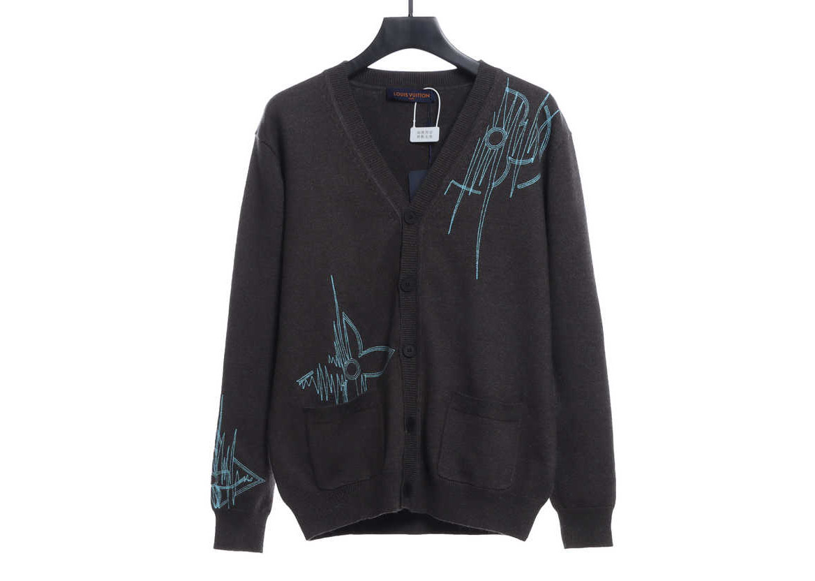 L-VxFREQUENCY Irregular Embroidered Mohair Cardigan