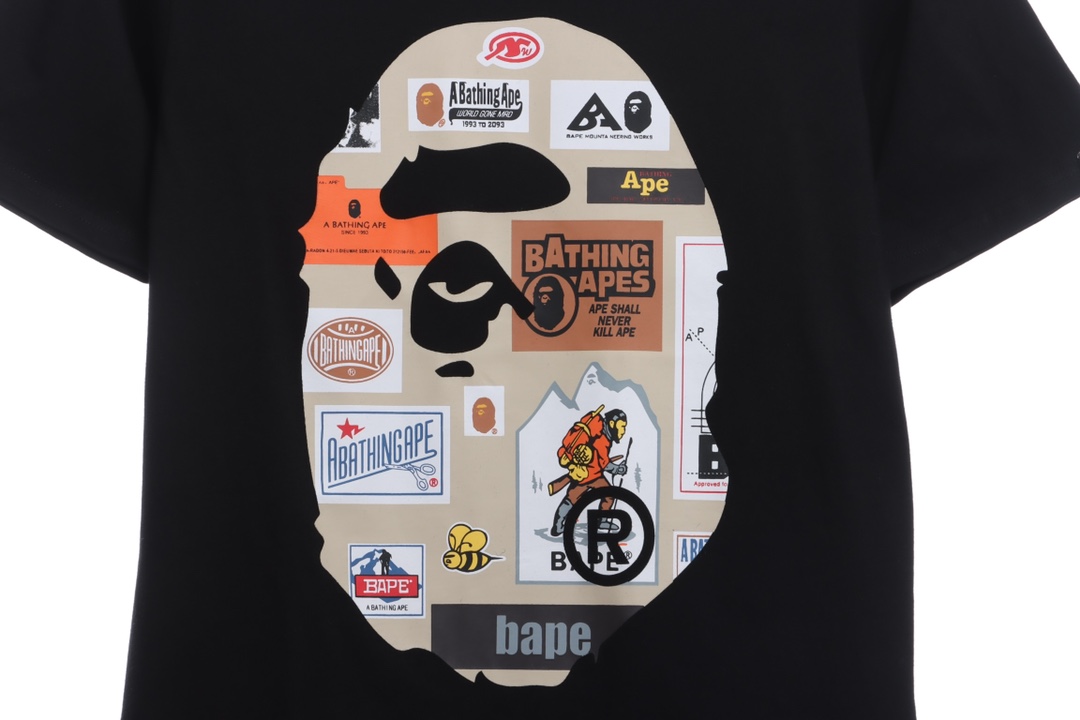 BAPE ape-man initials pattern label printing short sleeves