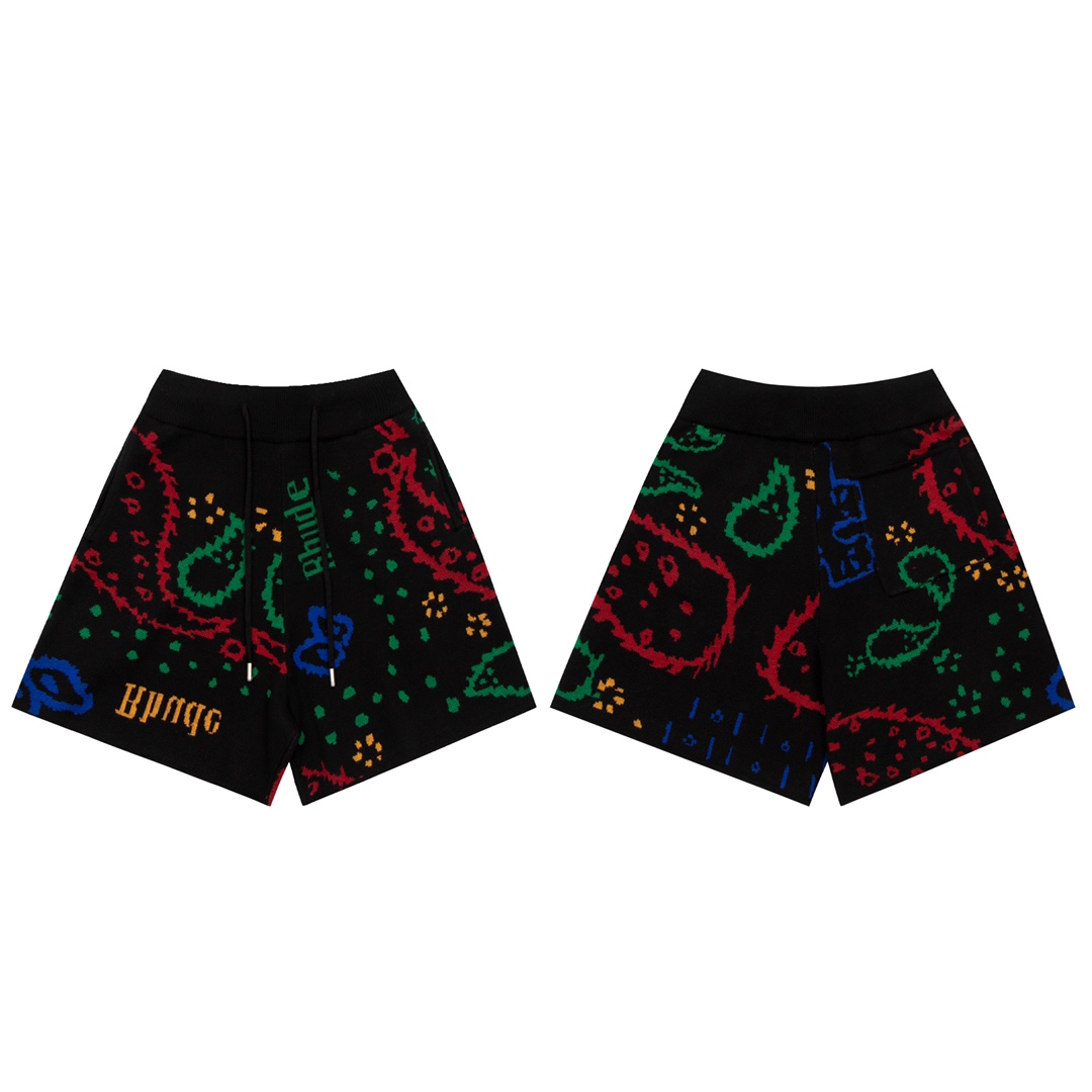Rhud3 2023ss men's and women's same style cashew flower knitted shorts