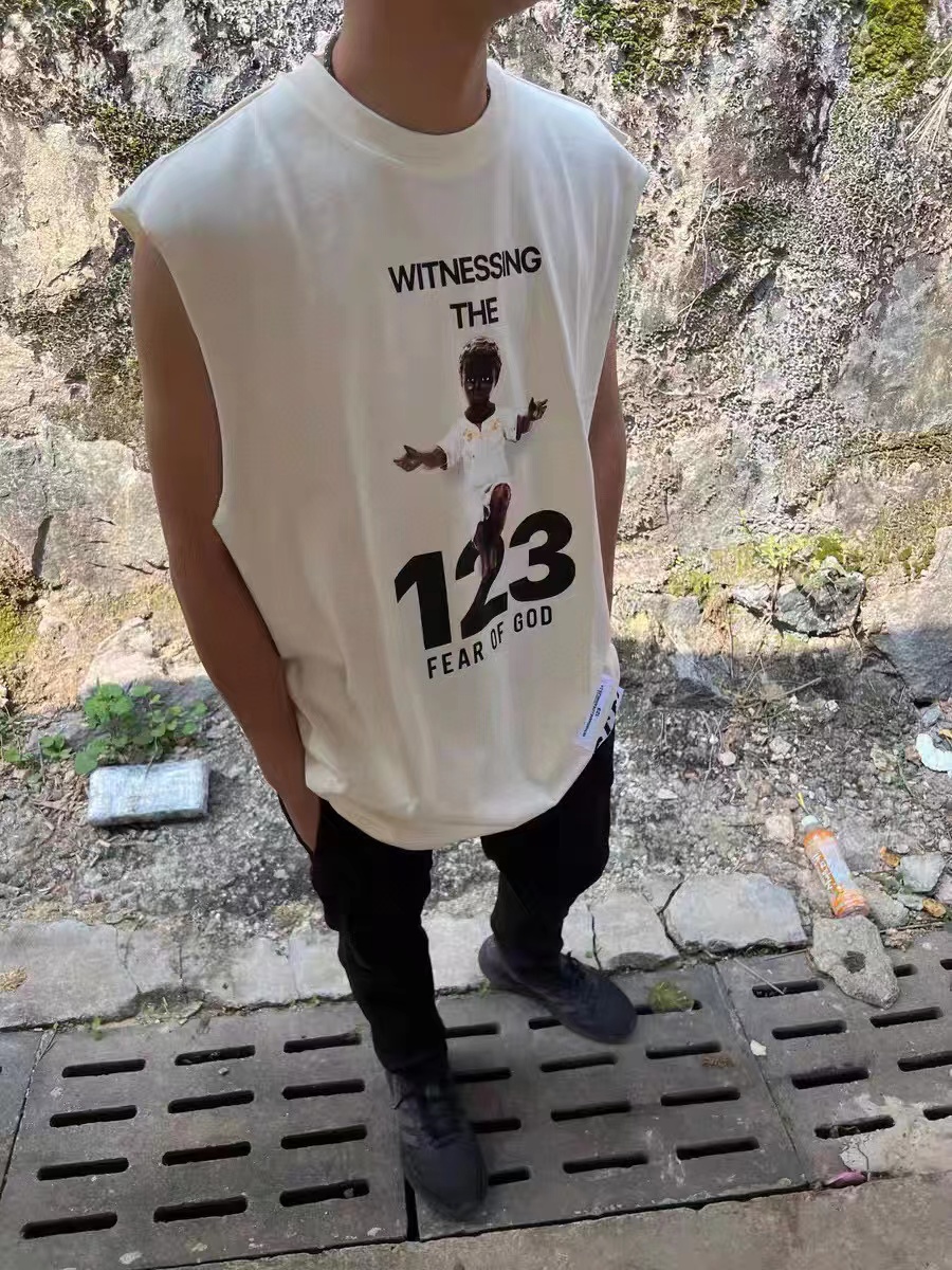 RRR123 x Fear OF God joint black print vest