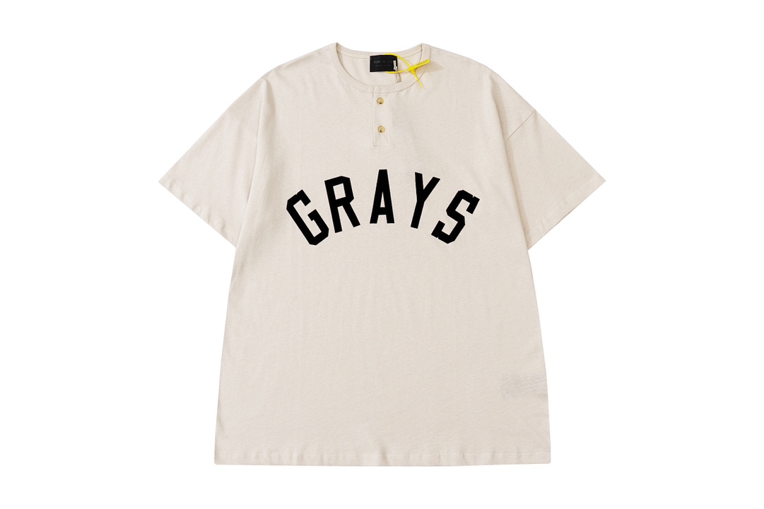 FEAR OF GOD GRAYS Henley collar letter flocking print short T-shirt