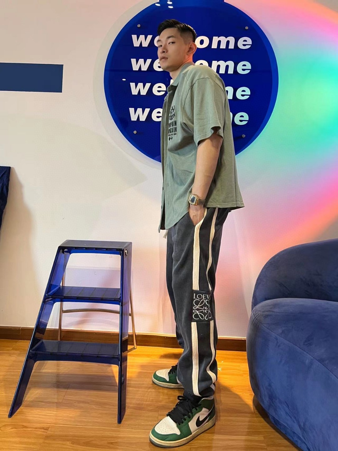 LOEVVE 22FW corduroy side logo letter embroidered sweatpants