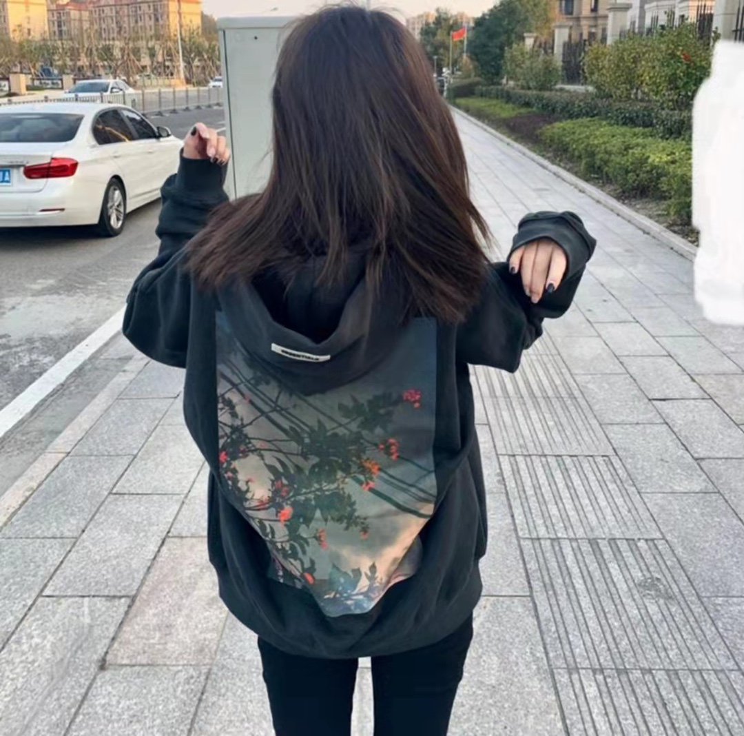 FOG ESSENTIALS Double Thread Floral Fleece Oversized Hoodie