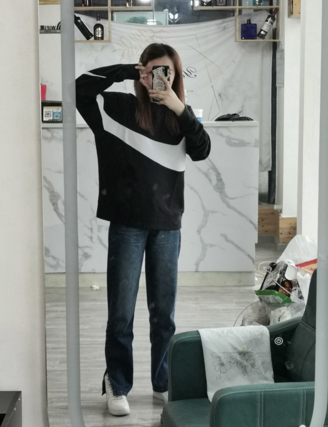 Nike  big hook patchwork round neck sweatshirt Hoodie