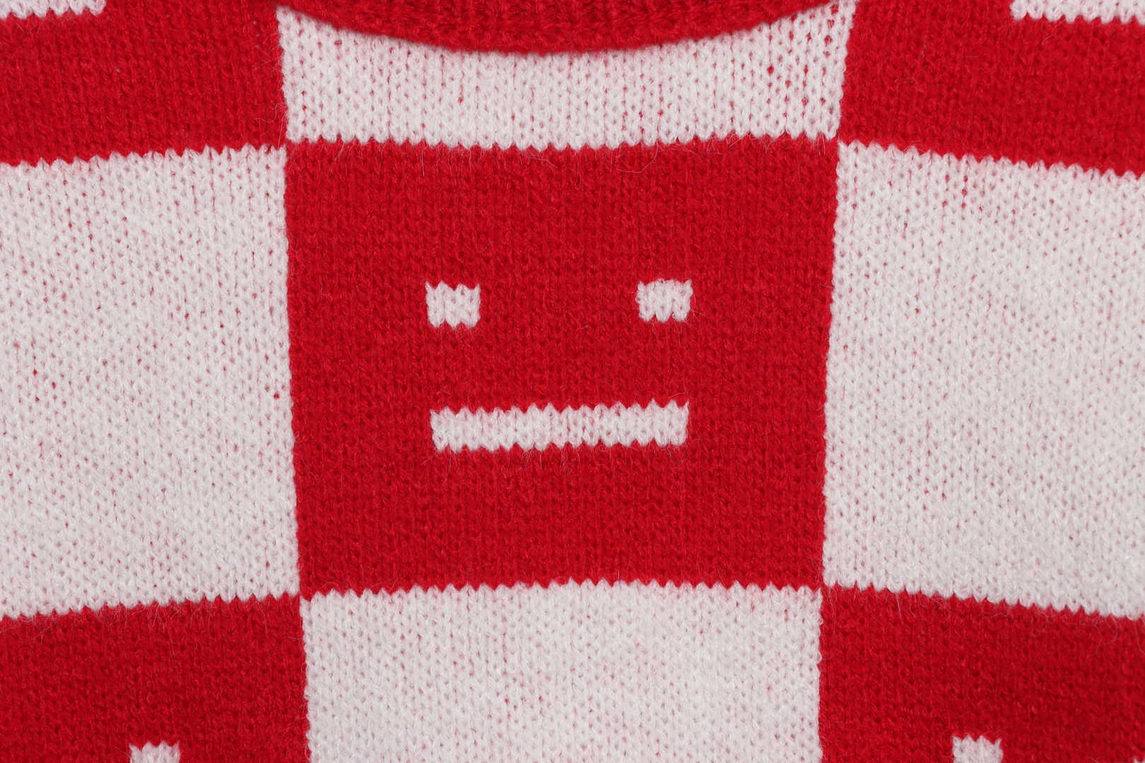 22S SACNE STUDIOS Checkerboard Square Smiley Crew Neck Sweater