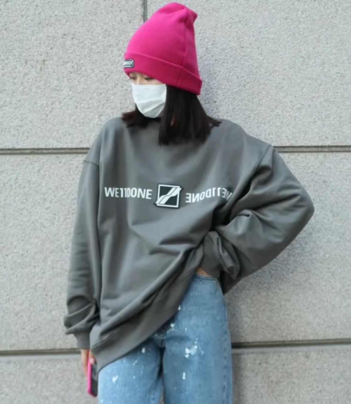 W3LL mirror image silicone letter  hoodie