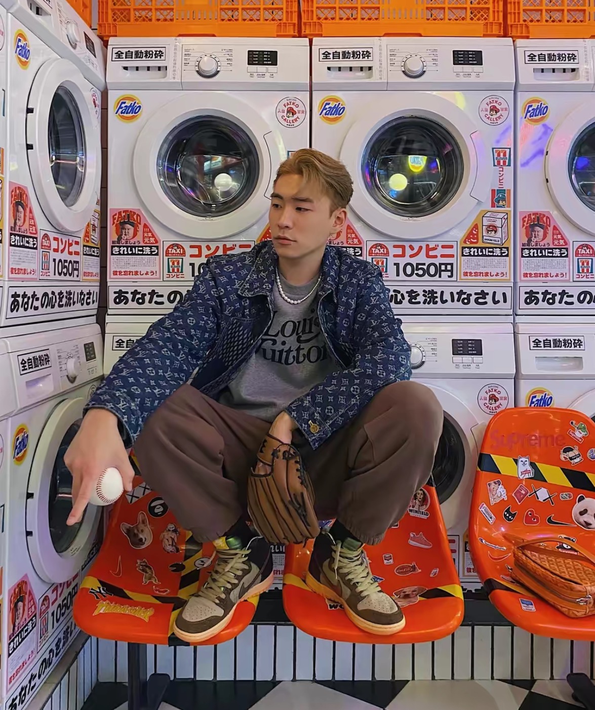 L× Nigo Edition Grey Raglan Sleeve Crew Neck Hoodie