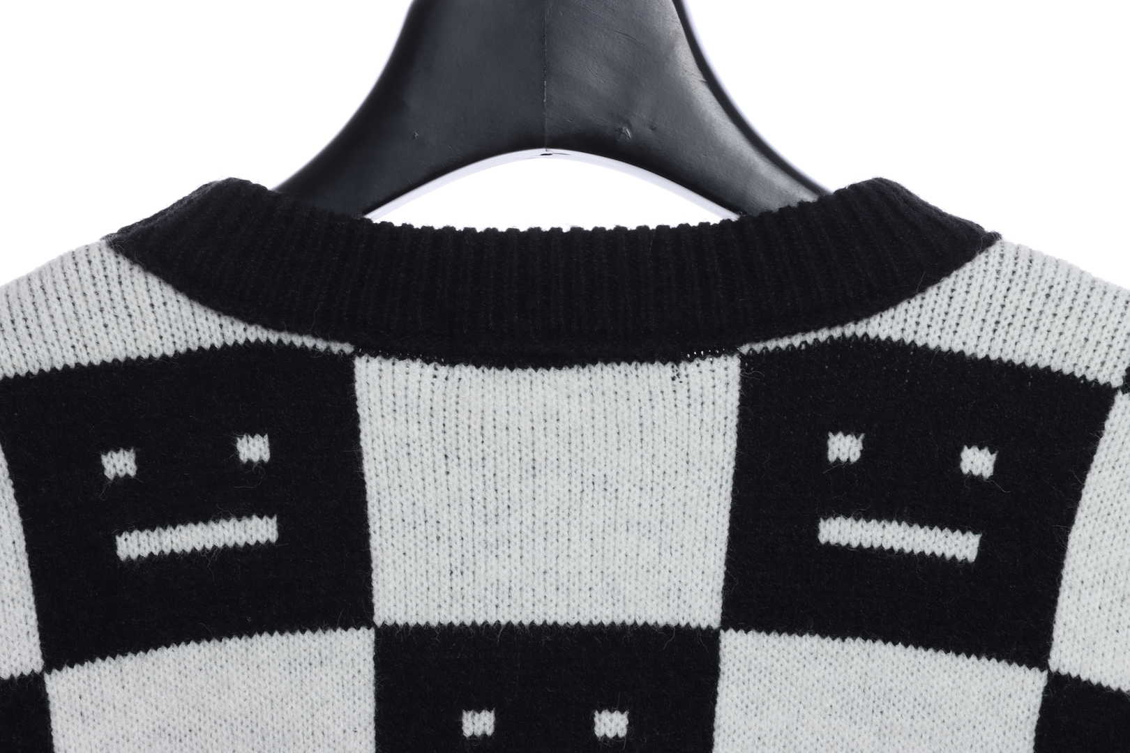 22S SACNE STUDIOS Checkerboard Square Smiley Crew Neck Sweater