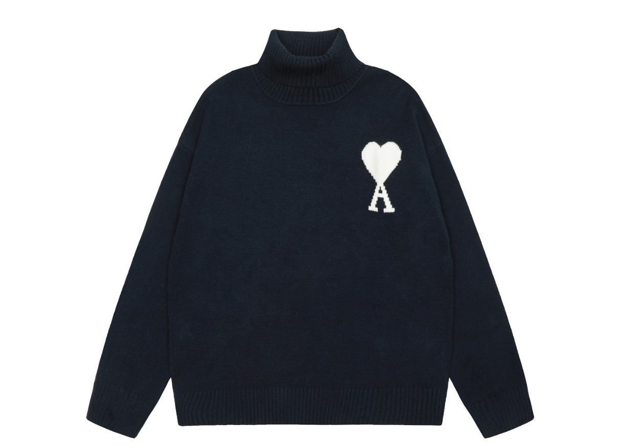 Am1 2024SS classic black jacquard big heart turtleneck sweater