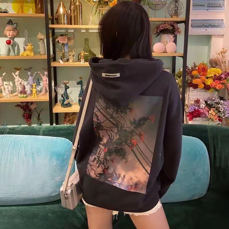 FOG ESSENTIALS Double Thread Floral Fleece Oversized Hoodie