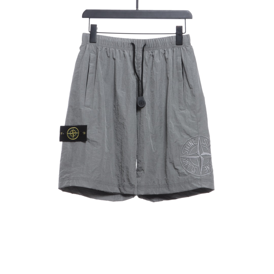 Stone Island Side compass large embroidered shorts gray