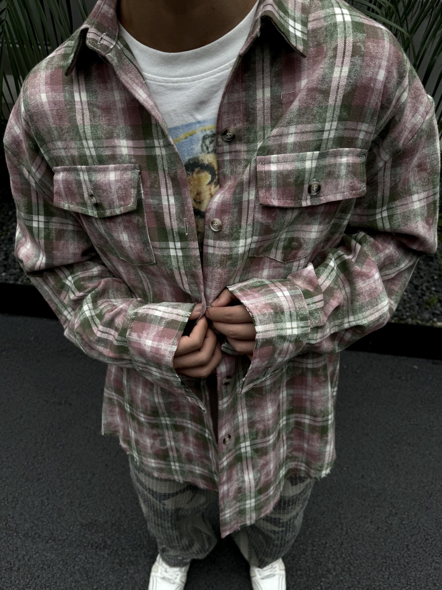 Vintage distressed and mottled DirtyFit worn-look plaid flannel pure cotton Shirt