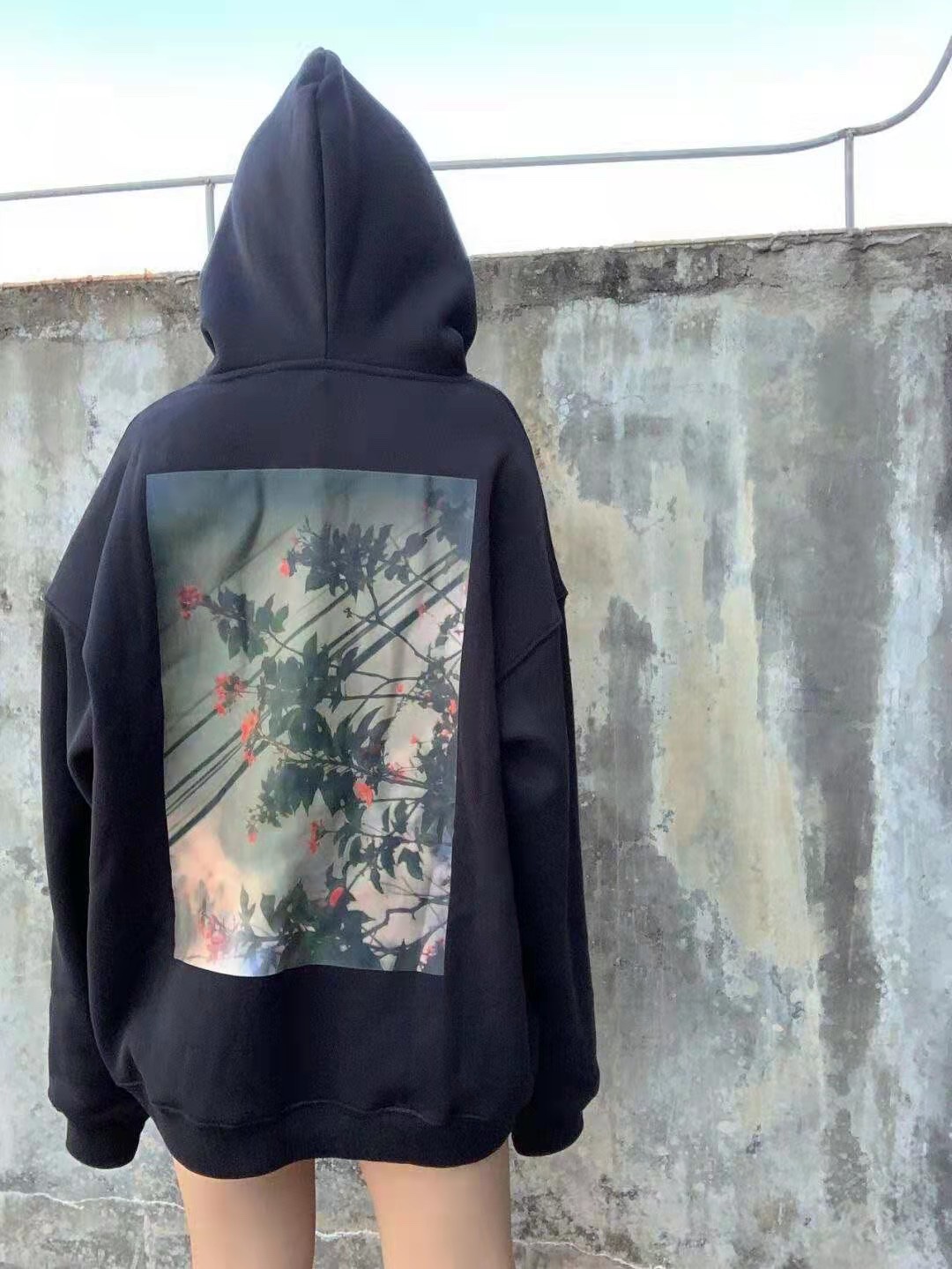 FOG ESSENTIALS Double Thread Floral Fleece Oversized Hoodie