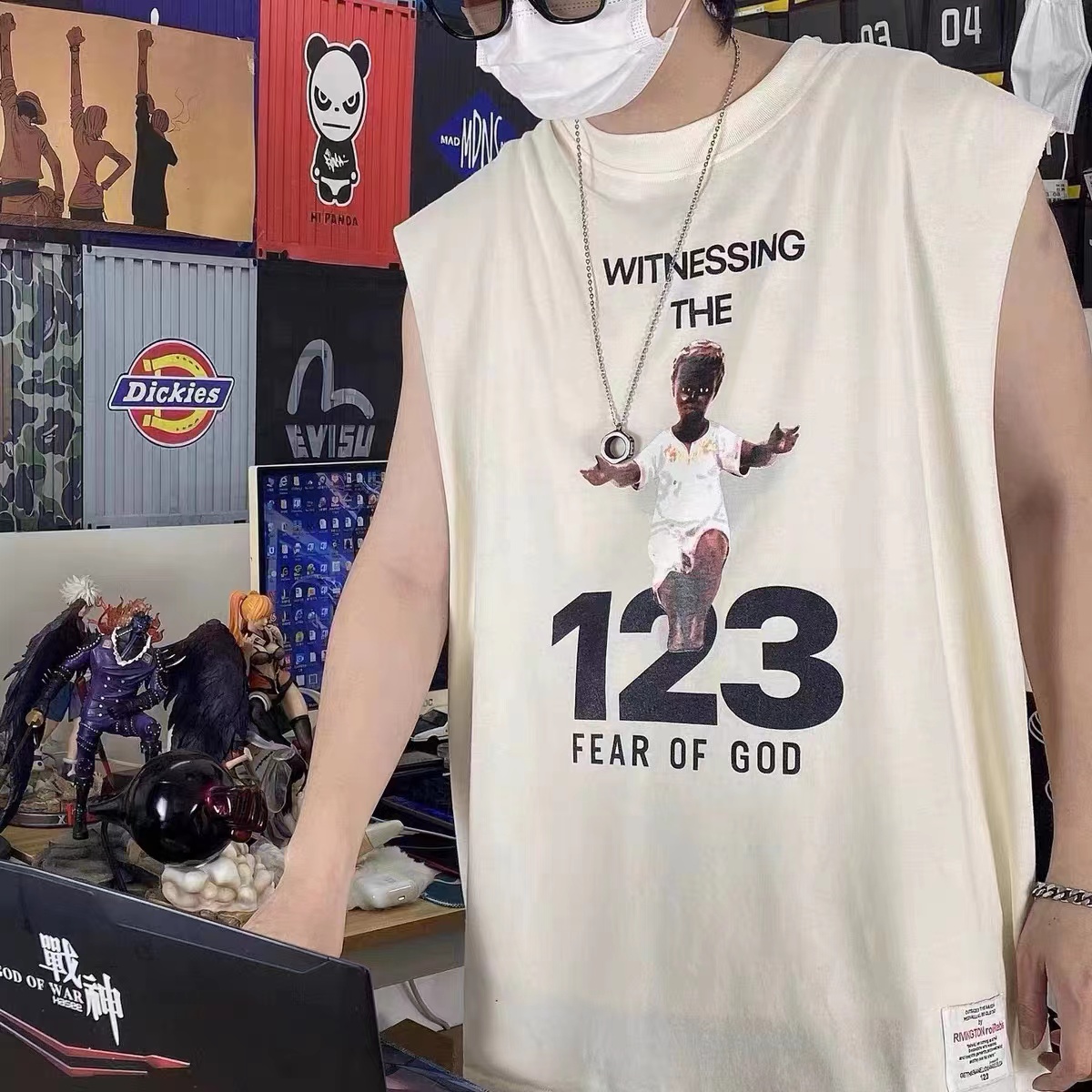 RRR123 x Fear OF God joint black print vest