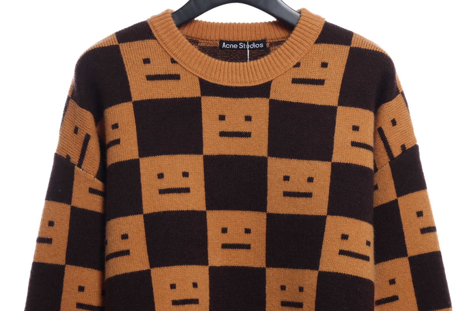22S SACNE STUDIOS Checkerboard Square Smiley Crew Neck Sweater