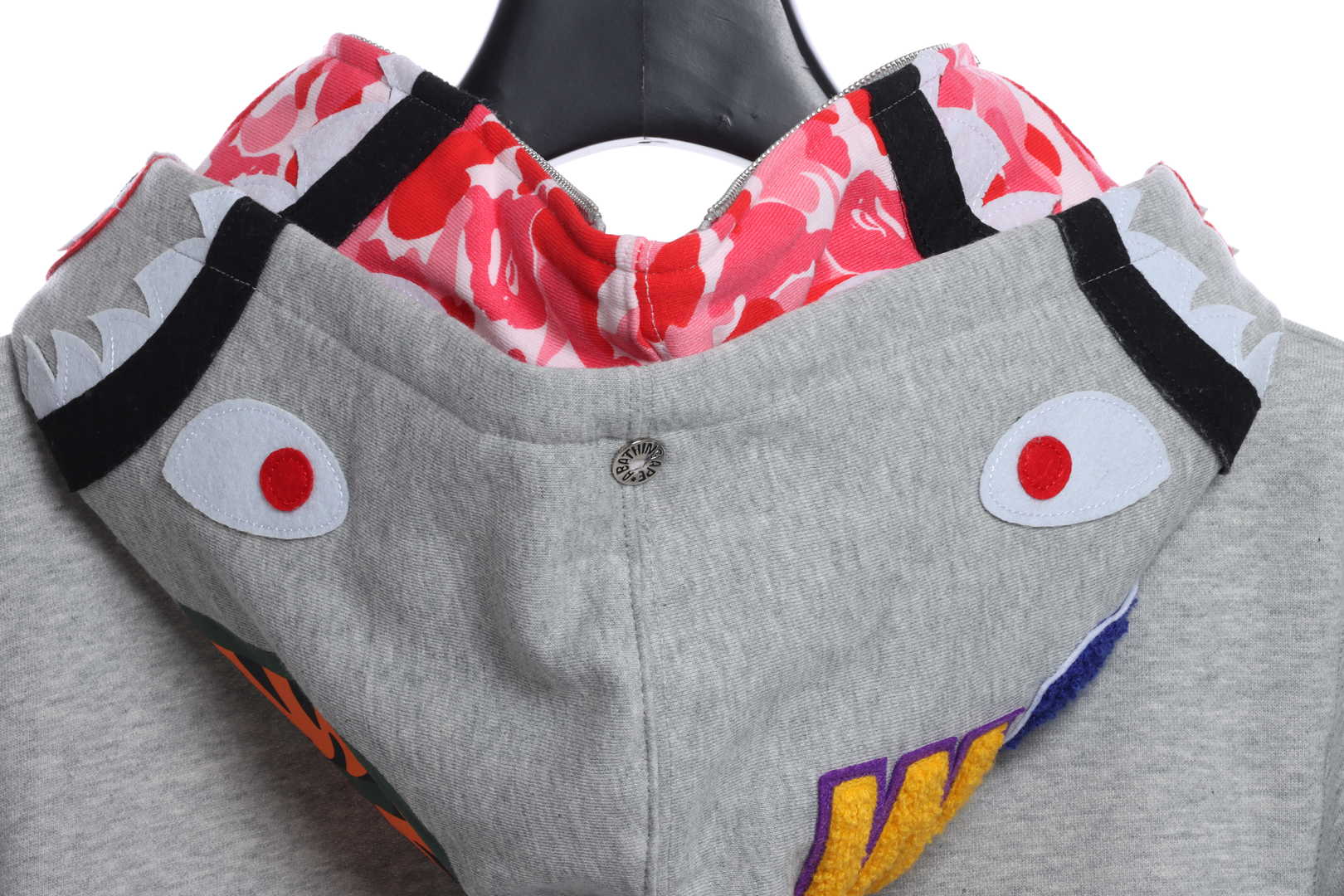 BAPE co-branded tiger head shark gray and pink double hoodie