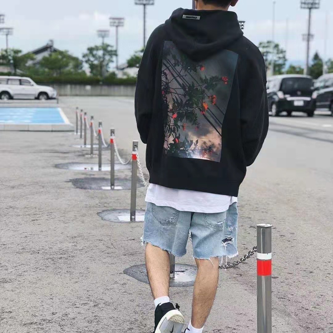 FOG ESSENTIALS Double Thread Floral Fleece Oversized Hoodie