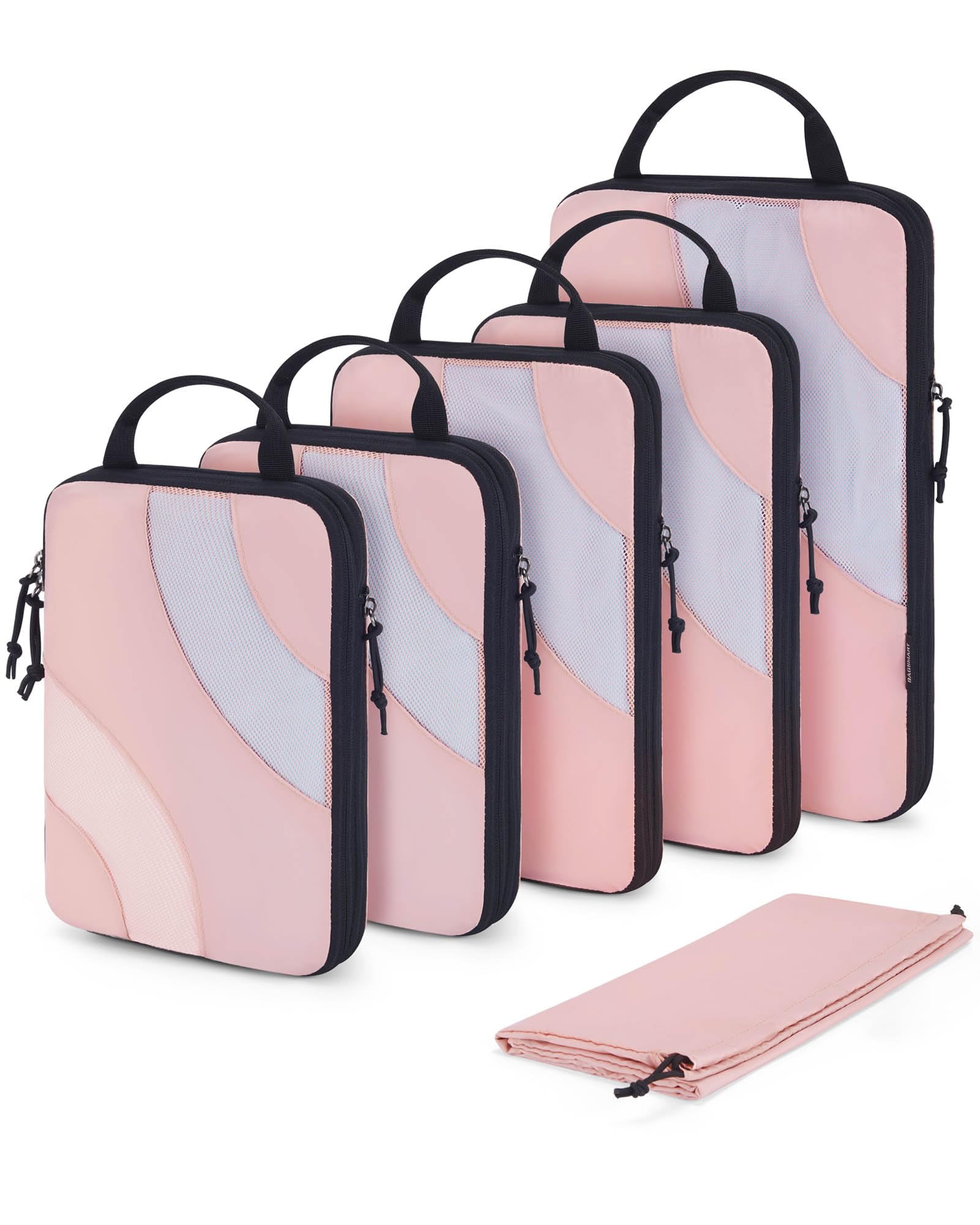 BAGSMART Compression Packing Cubes for Luggage, 6 Piece Travel Packing Organizers Set, Expandable Foldable Lightweight Suitcase Storage Bags for Travel Accessories Essentials, Baby Pink