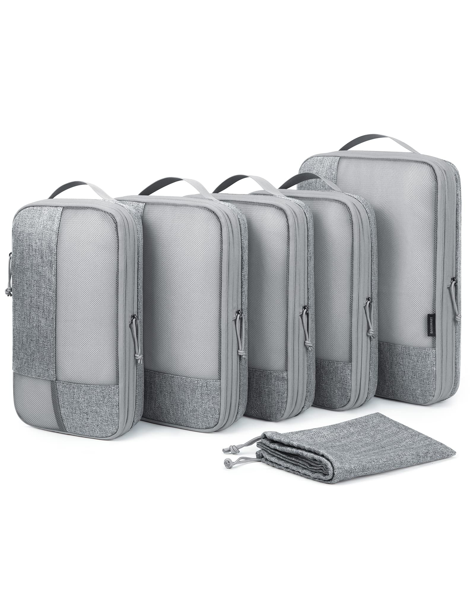 BAGSMART Compression Packing Cubes for Travel, 6 Set Expandable Foldable Lightweight Luggage Suitcase Organizers Storage Bags for Travel Accessories Essentials, Gray