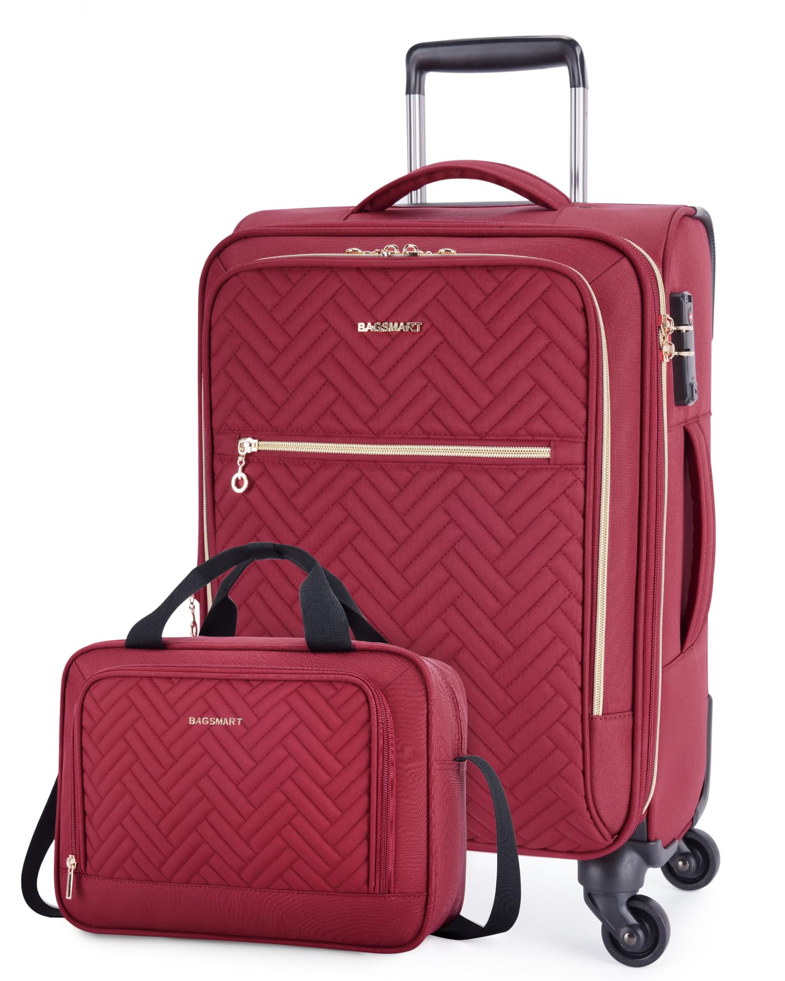 BAGSMART 2 Piece Softside Carry On Luggage Sets, 21 Inch Expandable Suitcase with Travel Duffle Boarding Bag, Lightweight Checked Luggage Airline Approved Suitcases with Spinner Wheels & TSA Lock, Red