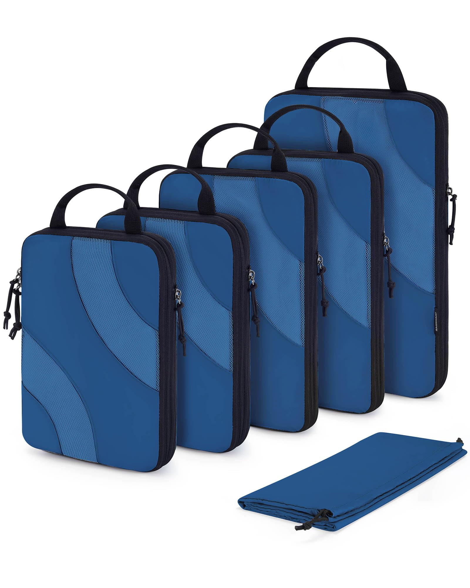 BAGSMART Compression Packing Cubes for Luggage, 6 Piece Travel Packing Organizers Set, Expandable Foldable Lightweight Suitcase Storage Bags for Travel Accessories Essentials, Classic Blue