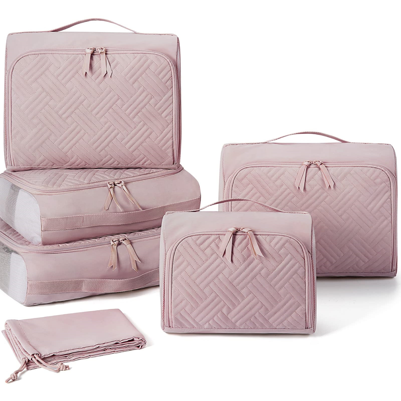 BAGSMART 6 Set Packing Cubes Set for Travel, Suitcases Packing Organizers, Luggage Storage Bags with Shoes Bag for Women and Men, Pink