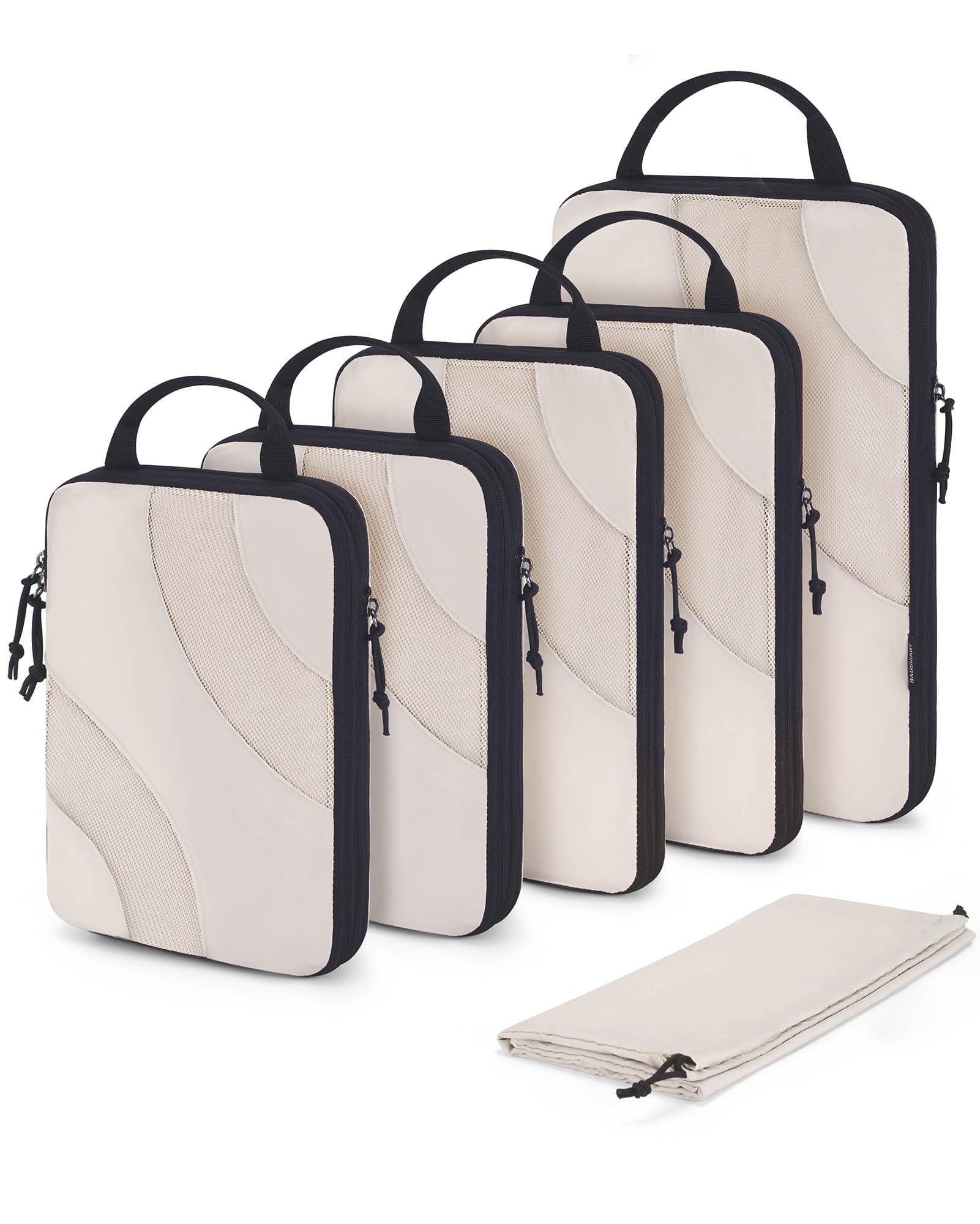 BAGSMART 6 Pcs Compression Packing Cubes, Travel Packing Organizers for Suitcases, Luggage Storage Bags Sets with Shoe Bag, Expandable Foldable Lightweight, White Opal