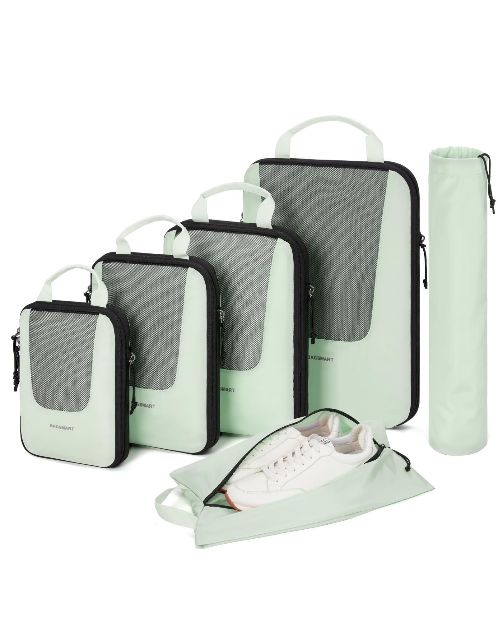 BAGSMART Compression Packing Cubes for Travel Luggage, 6 Piece Expandable Foldable Lightweight Suitcase Organizers Bags Set for Travel Accessories Essentials, Green