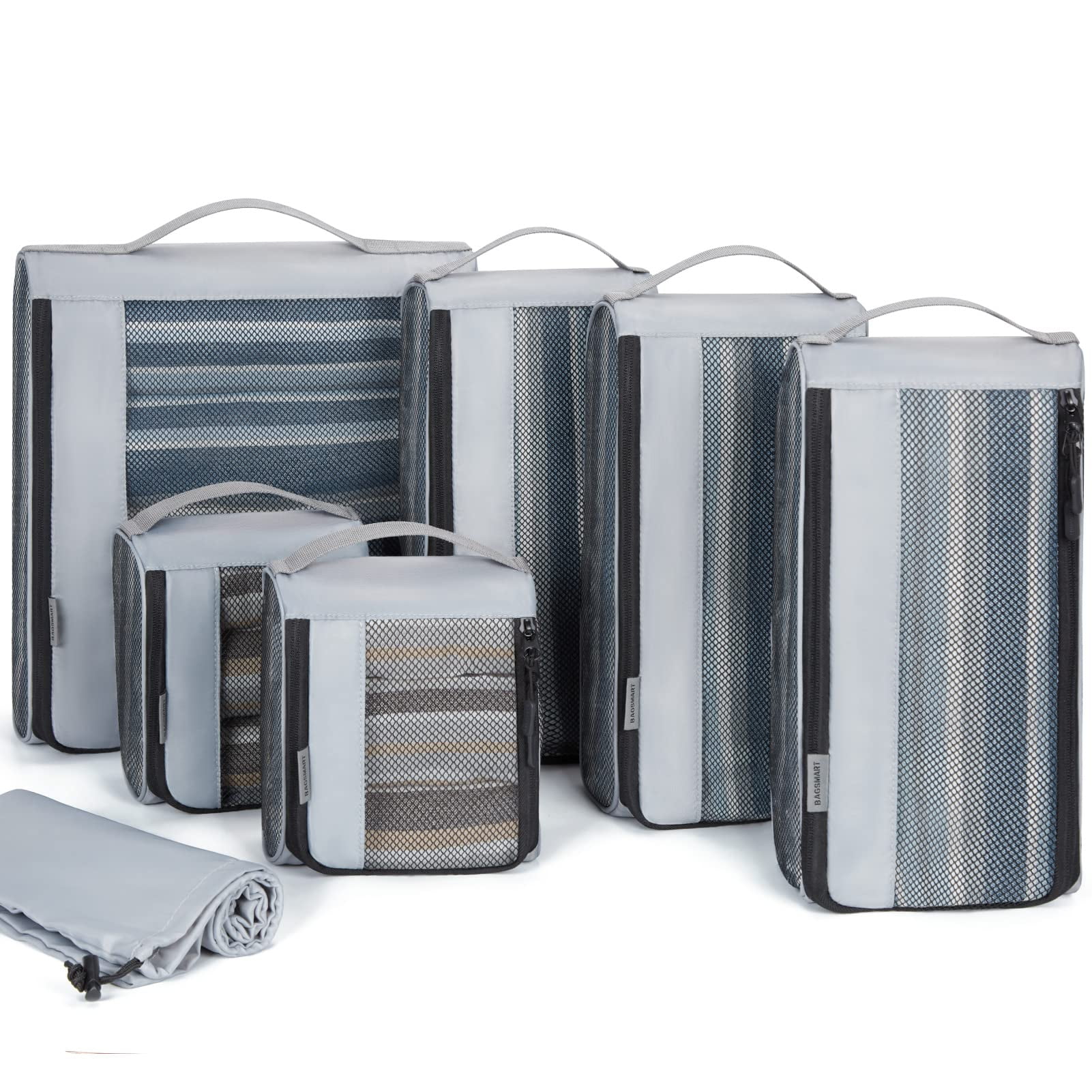 BAGSMART Packing Cubes for Luggage, 7 Set Keep Shape Travel Packing Organizers, Lightweight Suitcase Storage Bags for Travel Accessories with Shoe Bag for Women Men, Gray