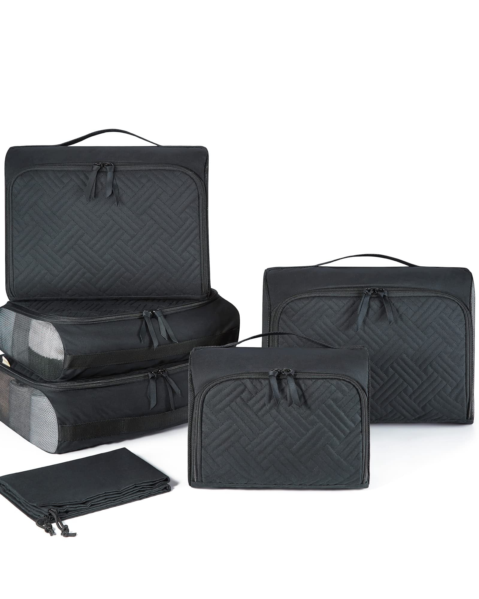 BAGSMART Soft Packing Cubes for Luggage, 6 Set Quilted Travel Packing Organizers, Lightweight Suitcase Storage Bags for Travel Accessories Essentials for Women Men, Black