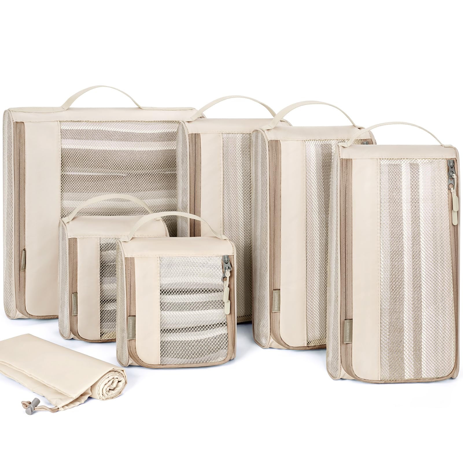 BAGSMART Packing Cubes for Luggage, 7 Set Keep Shape Travel Packing Organizers, Lightweight Suitcase Storage Bags for Travel Accessories with Shoe Bag for Women Men, White Opal