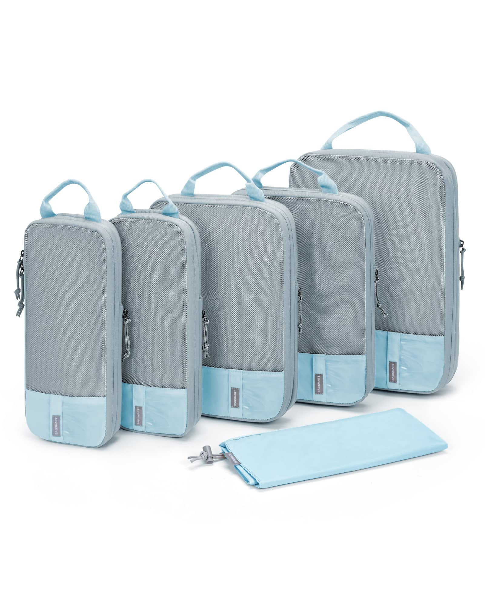 BAGSMART Compression Packing Cubes for Travel Luggage Organizers, 6 Set Expandable Foldable Lightweight Suitcase Storage Bags for Women Men, Travel Accessories Essentials, Light Blue