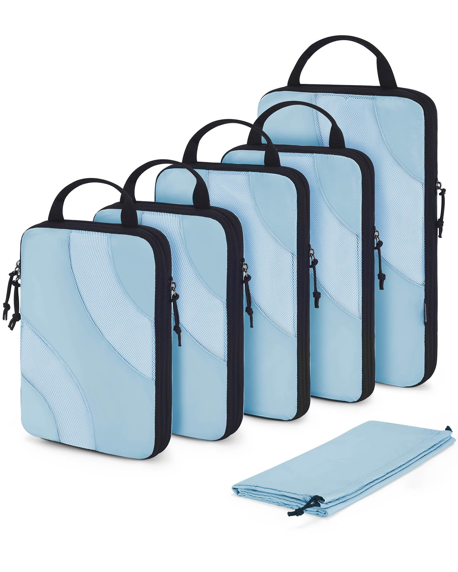 BAGSMART Compression Packing Cubes for Luggage, 6 Piece Travel Packing Organizers Set, Expandable Foldable Lightweight Suitcase Storage Bags for Travel Accessories Essentials, Sky Blue
