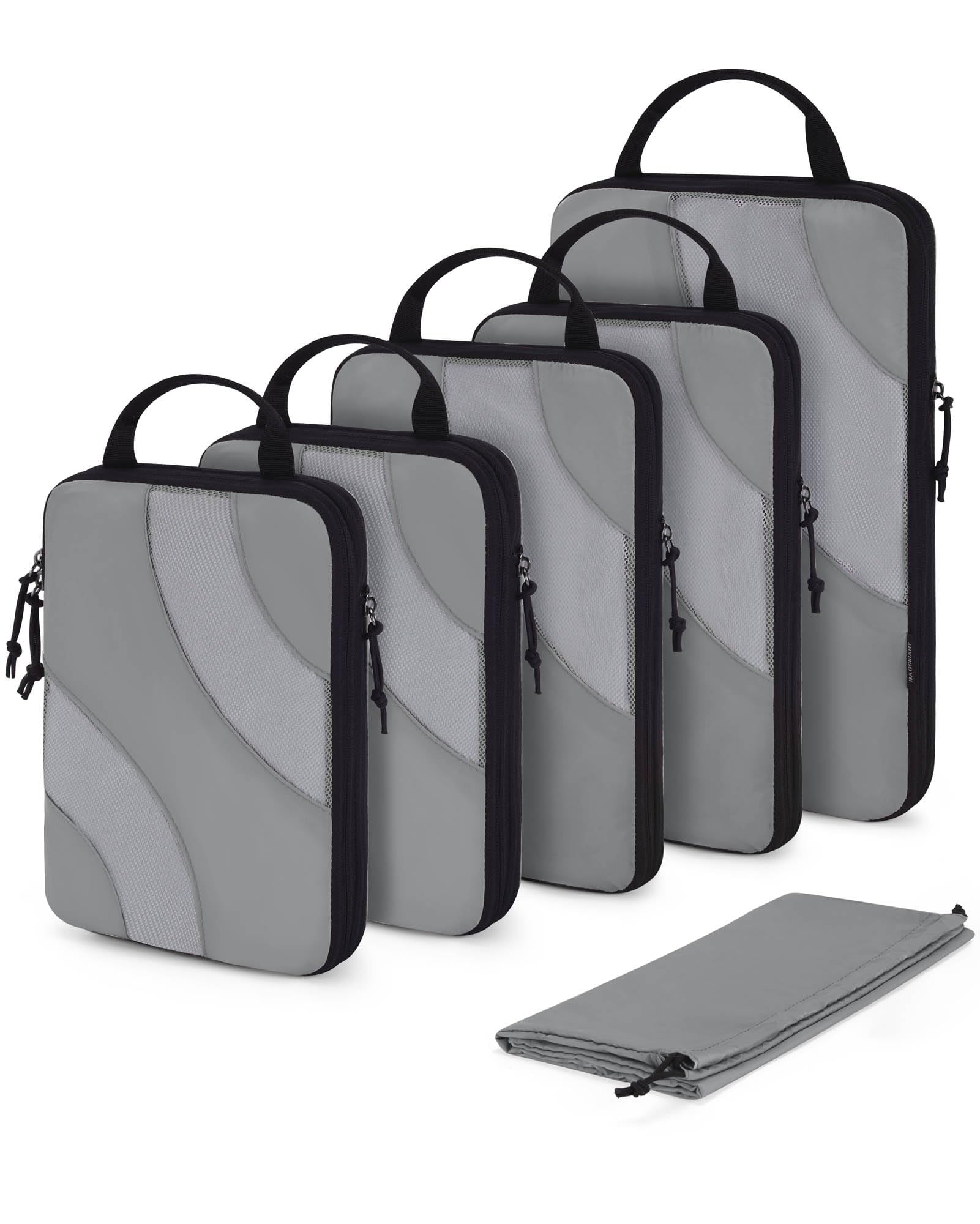 BAGSMART Compression Packing Cubes for Luggage, 6 Piece Travel Packing Organizers Set, Expandable Foldable Lightweight Suitcase Storage Bags for Travel Accessories Essentials, Gray