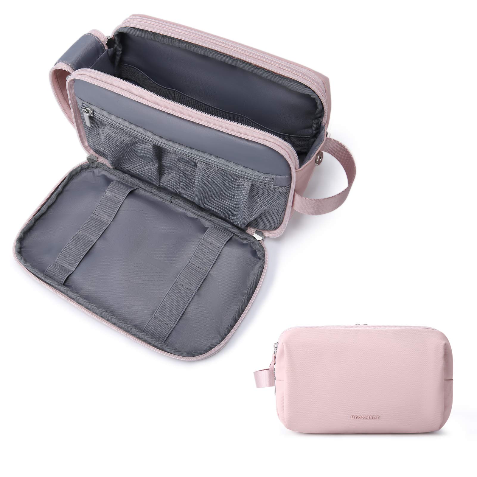 BAGSMART Travel Toiletry Bag for Women, Men Makeup Cosmetic Bag Water-resistant Organizer Shaving Bag for Toiletries Accessories, Standard Size, Pink