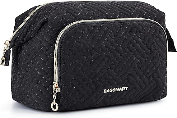 BAGSMART Large Size Makeup Bag Cosmetic Pouch, Travel Toiletry Bag Organizer Case for Lipsticks Electonic Accessories, Waterproof, Portable, Multifunction, Women and Girls, Black
