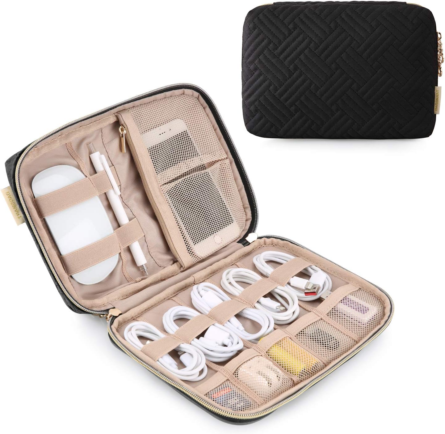 BAGSMART Travel Cable Organizer Bag Electronics Organizer Case, Waterproof Undeformable Portable Cable Storage Pouch for Electronics Accessories, Phone, Hard Drives, Cord, Charger, USB, SD Card, Black