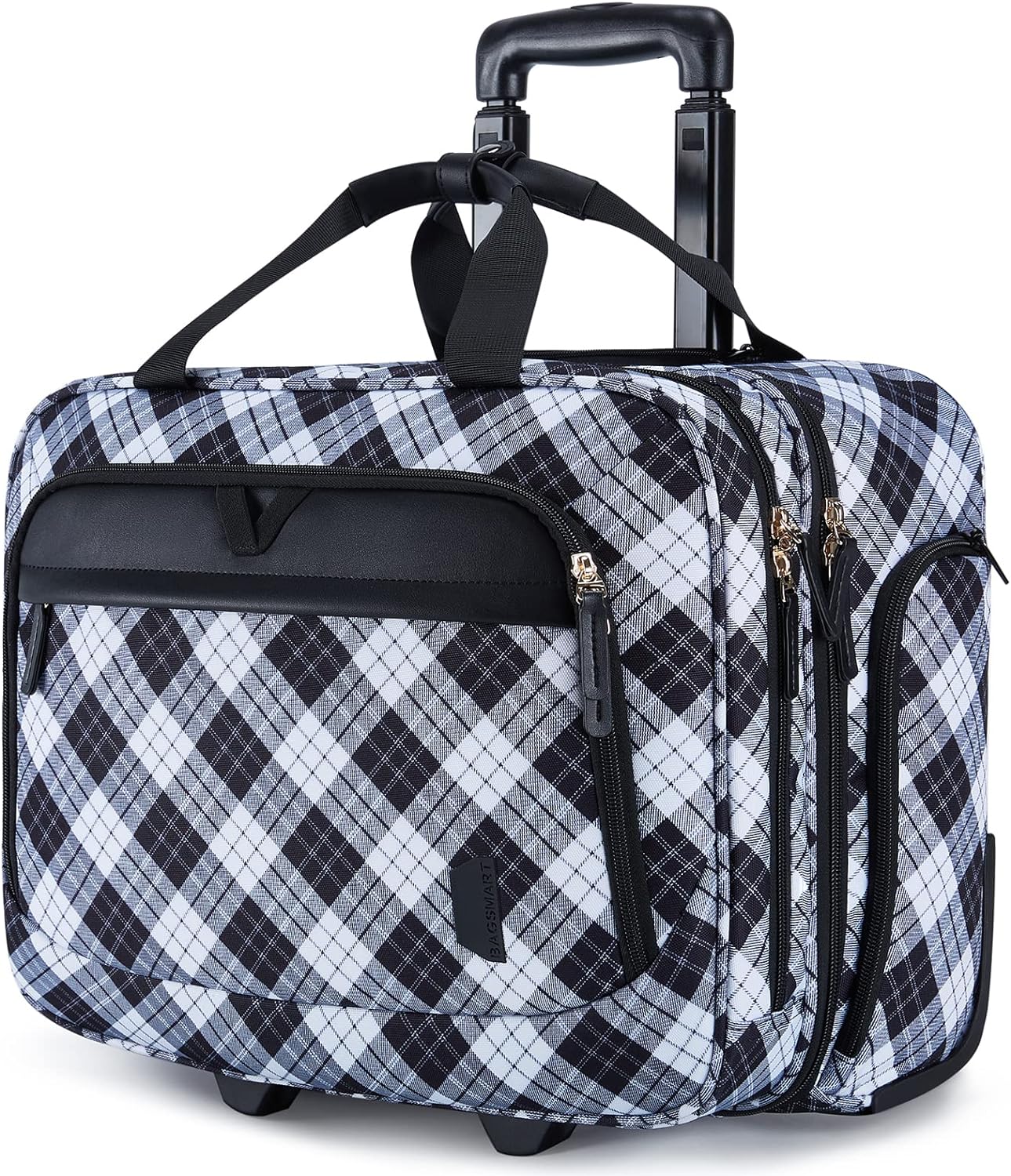 BAGSMART 17.3” Rolling Laptop Bag Briefcase, Computer Bag Laptop  Case Carry-on Luggage Bag with Wheels for Work Business Travel, Women & Men, Black & White Plaid