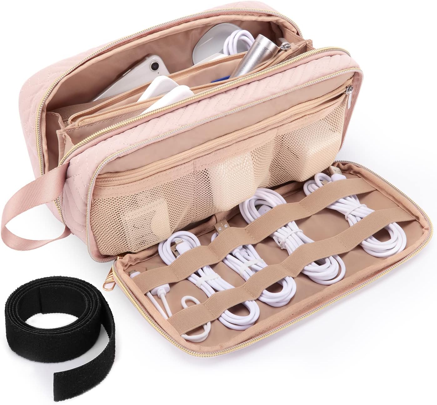 BAGSMART Large Electronics Organizer for Women, Travel Cable Organizer Bag for Electronic Accessories Case, Waterproof Portable Charger Tech Organizer Pouch for Phone, Earphone, Cord, Power Bank, Pink