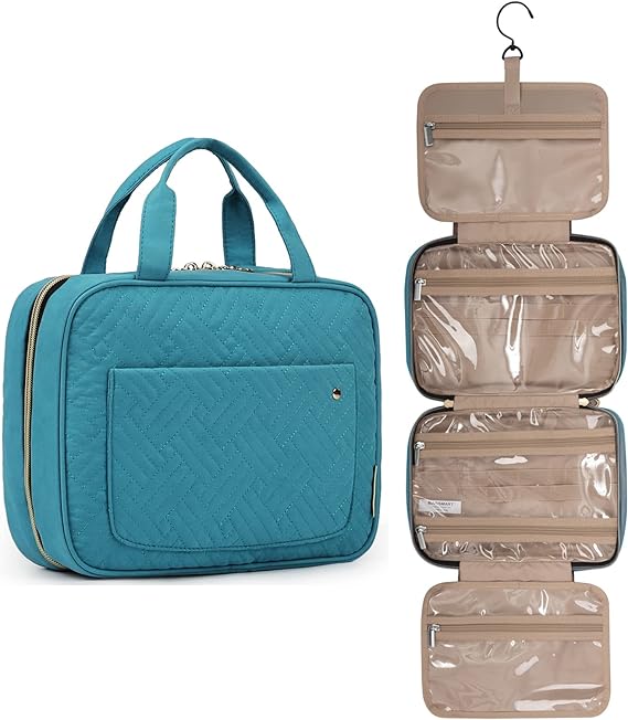 BAGSMART Large Size Toiletry Bag Travel Bag with Hanging Hook, Water-resistant Makeup Cosmetic Bag Travel Toiletries Organizer for Women Men, Full Sized Container, Teal