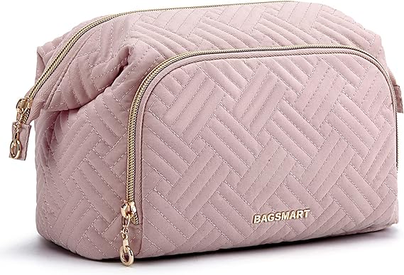 BAGSMART Large Size Makeup Bag Cosmetic Pouch, Travel Toiletry Bag Organizer Case for Lipsticks Electonic Accessories, Waterproof, Portable, Multifunction, Women and Girls, Pink