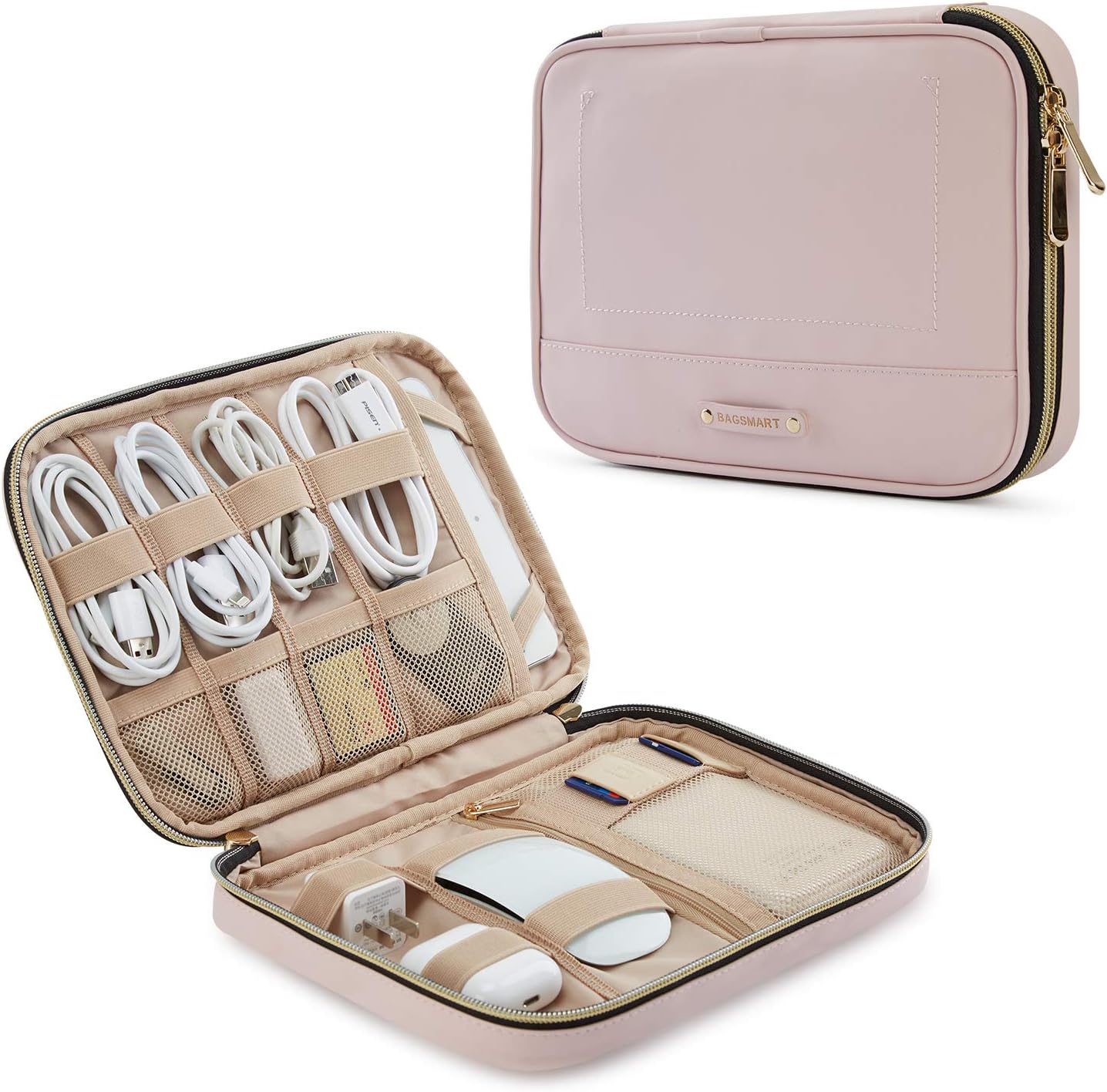 BAGSMART Electronics Organizer Travel Cable Organizer Bag Accessories Case, Waterproof Portable Cable Storage Pouch for Cord, Charger, Flash Drive, Phone, Ipad Mini, SD Card, Pink