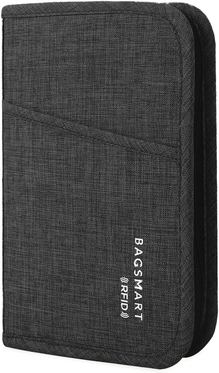 BAGSMART Wallet RFID Blocking Credit Card Passport Holder Cases & Money Organizers with Cover for Men & Women, Multifunctional, Black