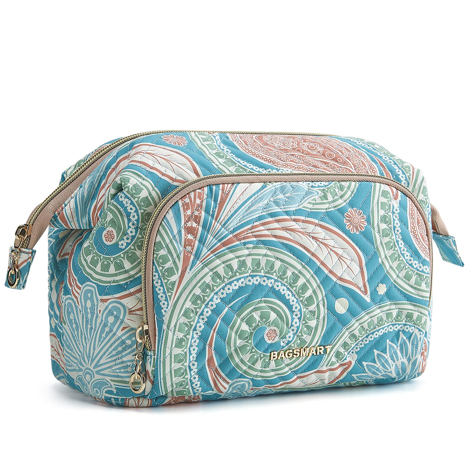 BAGSMART Large Size Makeup Bag Cosmetic Pouch, Travel Toiletry Bag Organizer Case for Lipsticks Electonic Accessories, Waterproof, Portable, Multifunction, Women and Girls, Paisley Blue