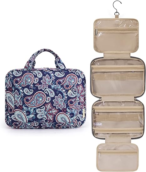 BAGSMART Large Toiletry Bag Travel Bag with Hanging Hook, Makeup Cosmetic Bag Travel Toiletries Organizer for Women Men, Water-resistant Full Sized Container, Red Paisley