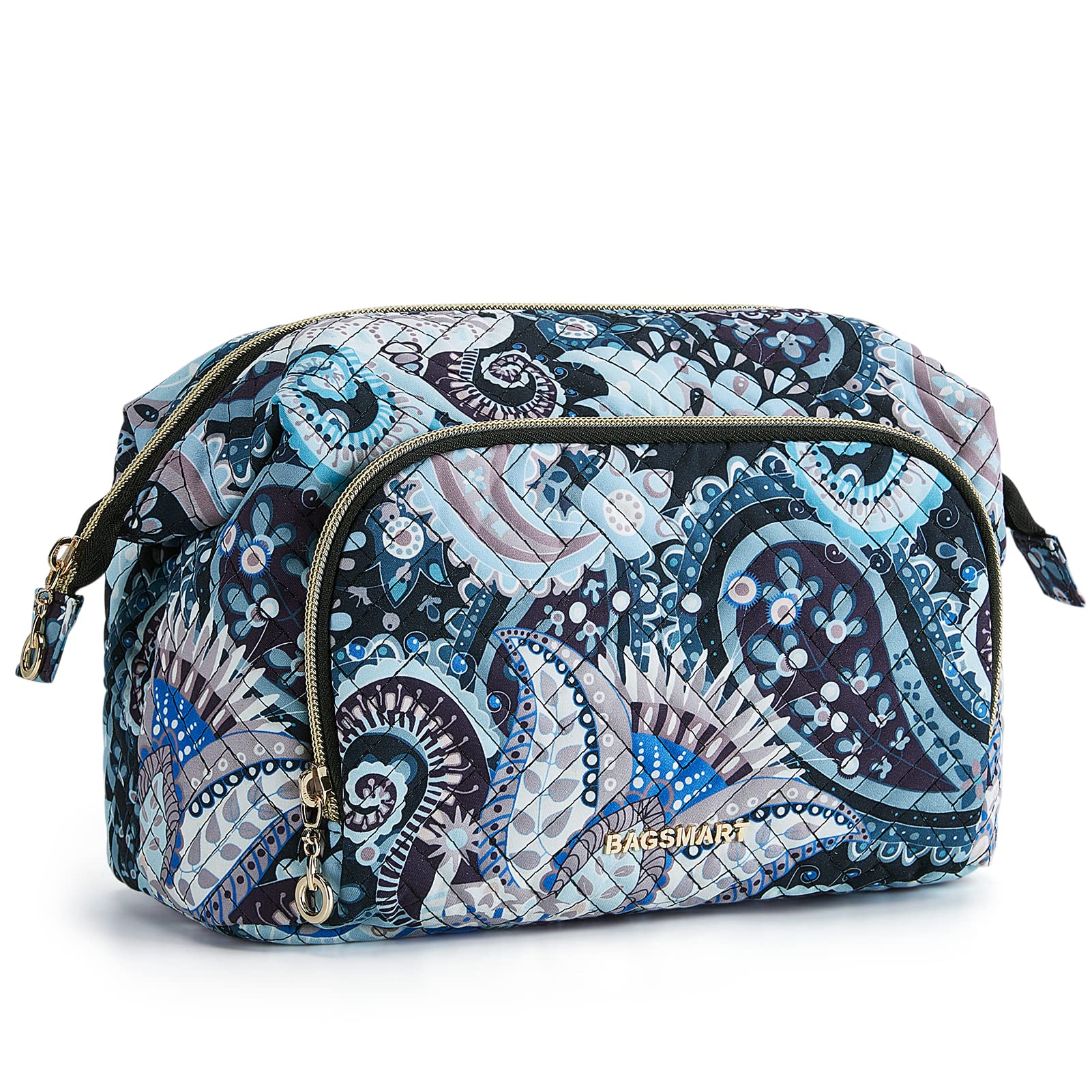 BAGSMART Large Size Makeup Bag Cosmetic Pouch, Travel Toiletry Bag Organizer Case for Lipsticks Electonic Accessories, Waterproof, Portable, Multifunction, Women and Girls, Paisley Black