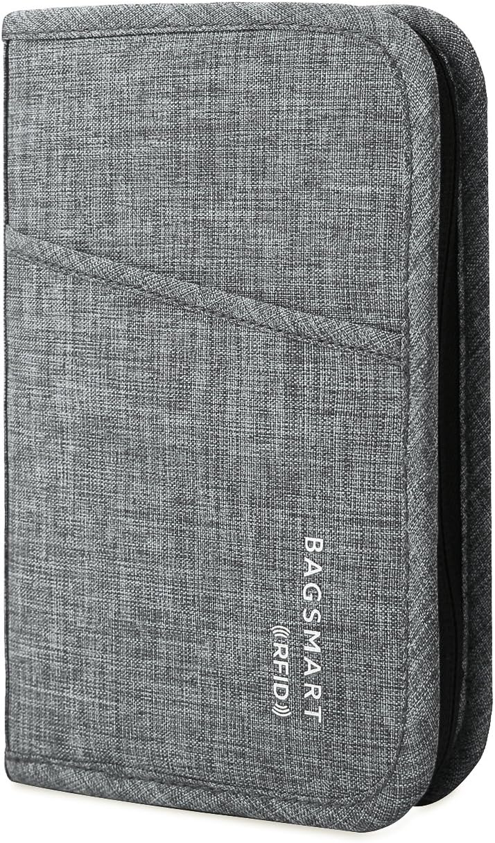 BAGSMART Wallet RFID Blocking Credit Card Passport Holder Cases & Money Organizers with Cover for Men & Women, Multifunctional, Gray