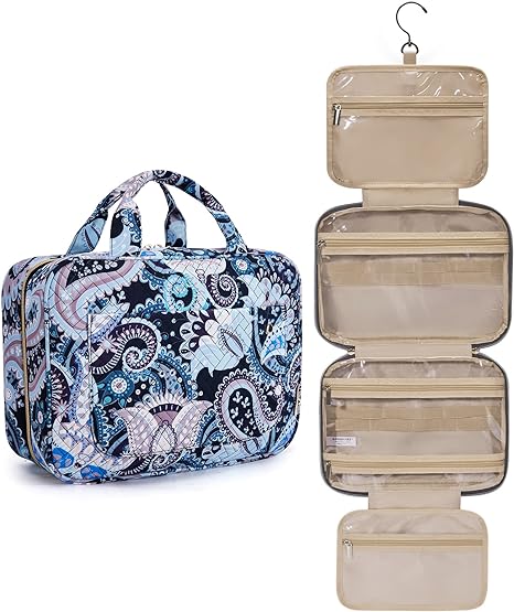 BAGSMART Large Toiletry Bag Travel Bag with Hanging Hook, Makeup Cosmetic Bag Travel Toiletries Organizer for Women Men, Water-resistant Full Sized Container, Blue Paisley