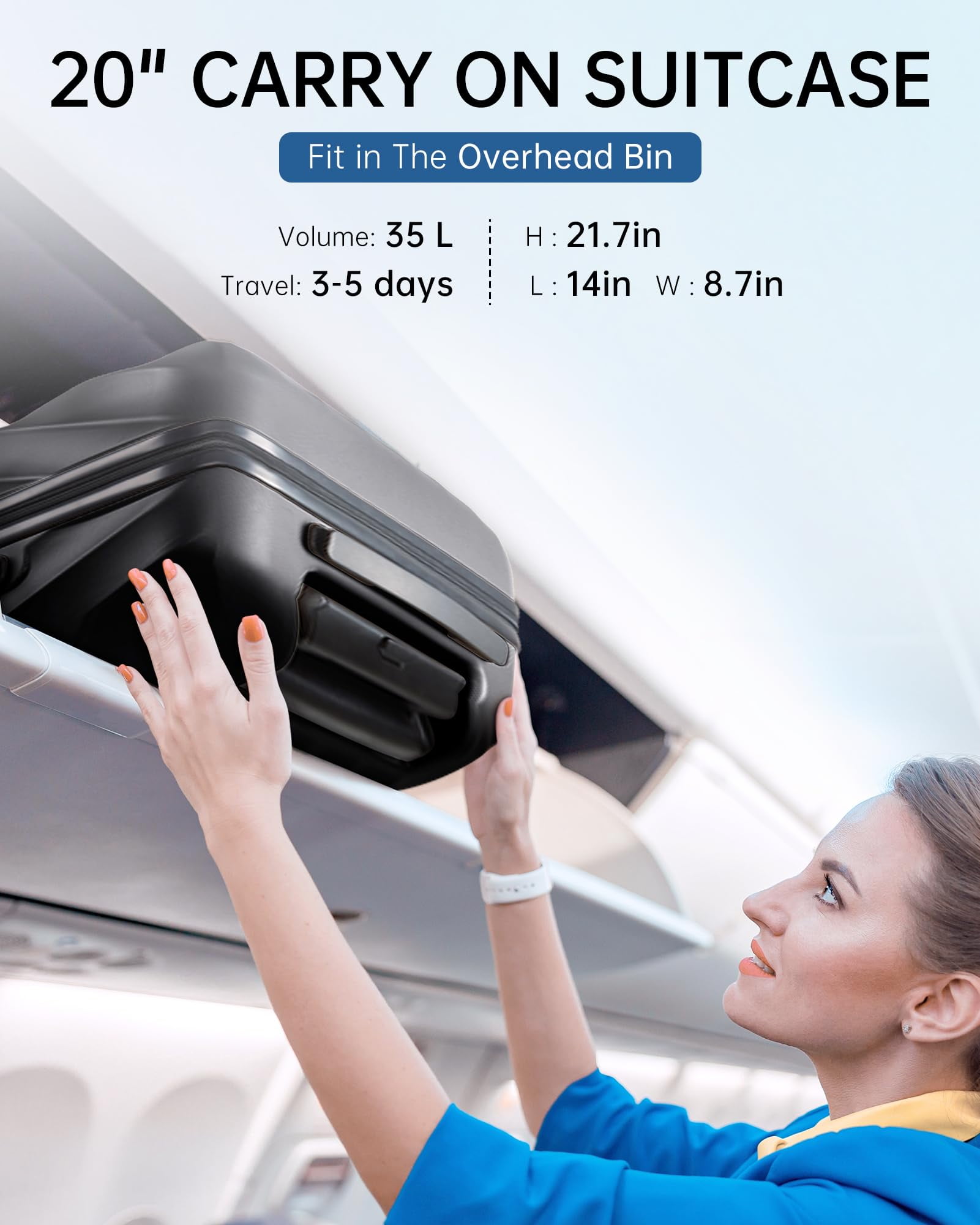 BAGSMART Hardside Carry On Luggage, 22